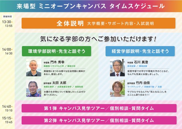 来場型ミニオープンキャンパス・タイムスケジュール